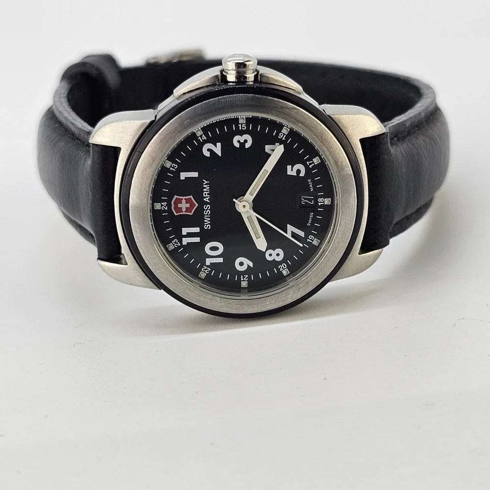 Victorinox Women's Watch 28MM Black Dial Black Leather Bands NEW Battery READ